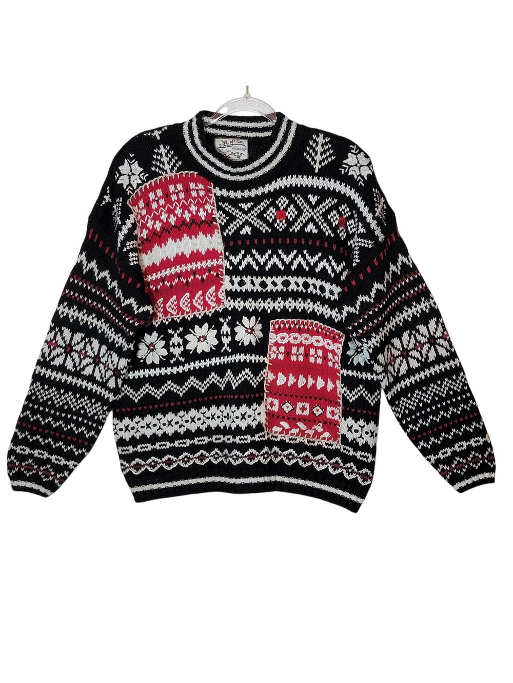 Heirloom Collectibles Vintage Fair Isle Nordic Crew Neck Sweater Black White M